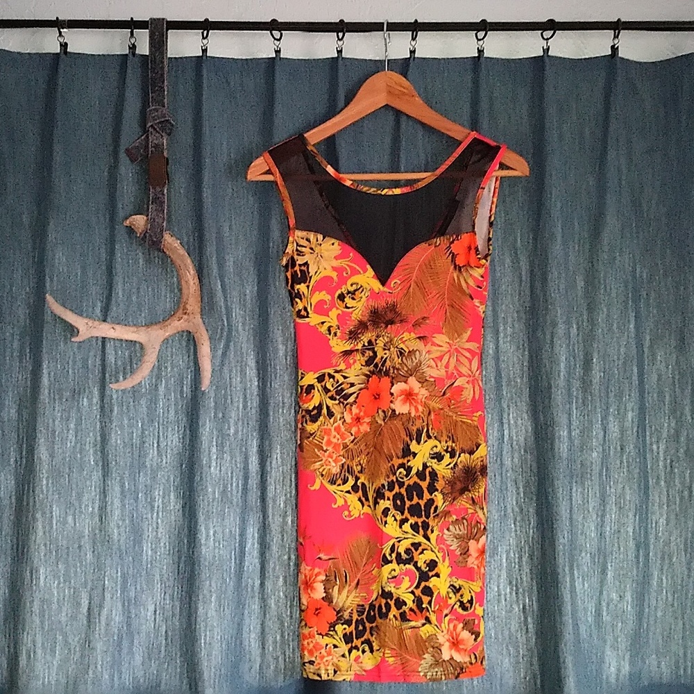 Coral & Black Floral Dress